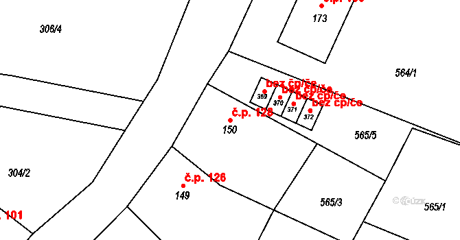 Výčapy 128 na parcele st. 150 v KÚ Výčapy, Katastrální mapa