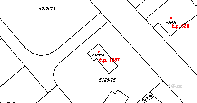 Bystřice 1357 na parcele st. 5128/34 v KÚ Bystřice nad Olší, Katastrální mapa