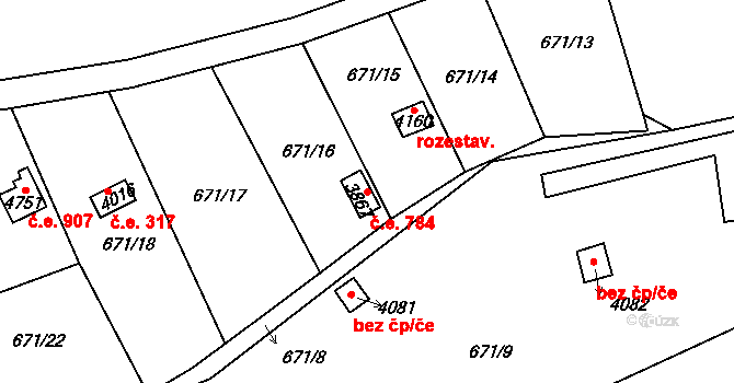 Česká Třebová 784 na parcele st. 3867 v KÚ Česká Třebová, Katastrální mapa