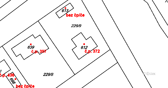 Škvorec 372 na parcele st. 612 v KÚ Škvorec, Katastrální mapa