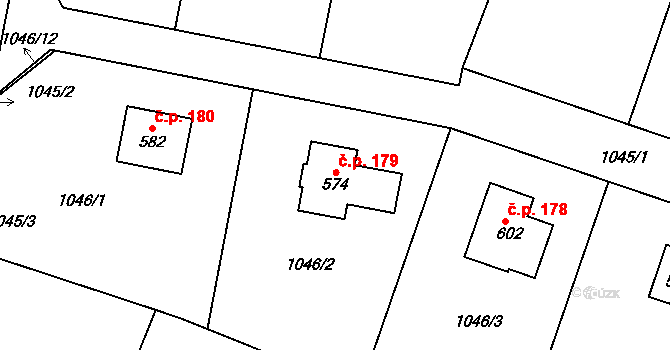Zdětín 179 na parcele st. 574 v KÚ Zdětín u Benátek nad Jizerou, Katastrální mapa