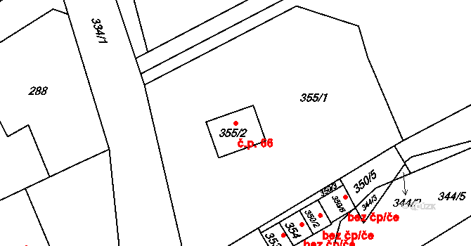Starý Jičín 66 na parcele st. 355/2 v KÚ Starý Jičín, Katastrální mapa