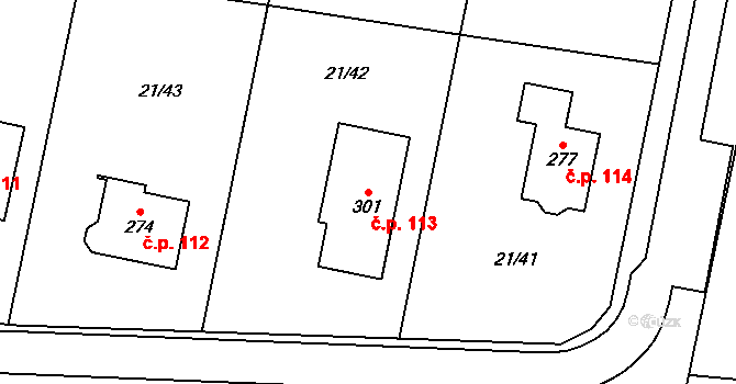 Rančířov 113 na parcele st. 301 v KÚ Rančířov, Katastrální mapa