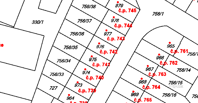 Líbeznice 741 na parcele st. 975 v KÚ Líbeznice, Katastrální mapa
