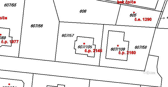 Bolevec 2145, Plzeň na parcele st. 607/105 v KÚ Bolevec, Katastrální mapa