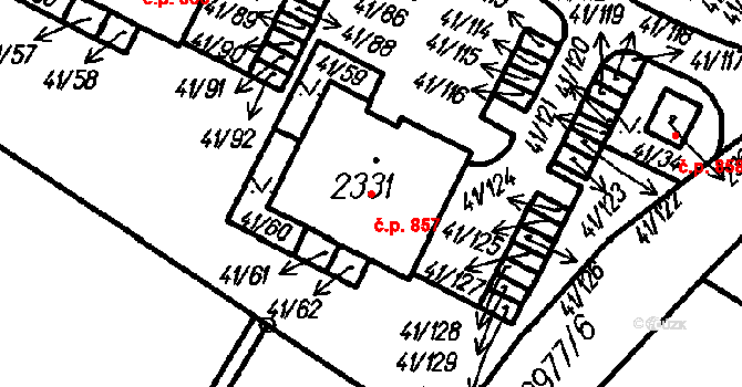 Čeladná 857 na parcele st. 2331 v KÚ Čeladná, Katastrální mapa