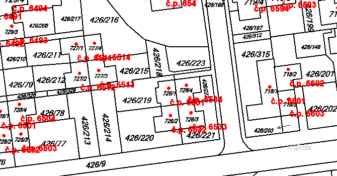 Otrokovice 6531 na parcele st. 726/1 v KÚ Otrokovice, Katastrální mapa