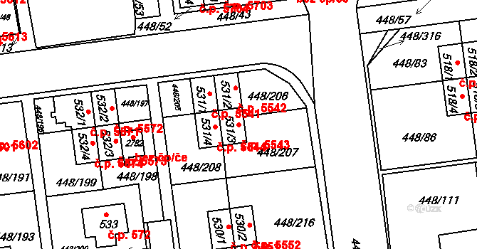 Otrokovice 5543 na parcele st. 531/3 v KÚ Otrokovice, Katastrální mapa