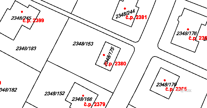 Pelhřimov 2380 na parcele st. 2348/175 v KÚ Pelhřimov, Katastrální mapa