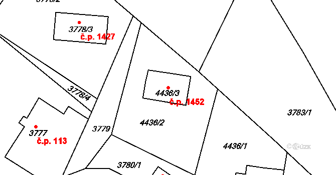 Smržovka 1452 na parcele st. 4436/3 v KÚ Smržovka, Katastrální mapa