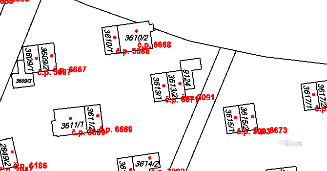 Zlín 6671 na parcele st. 3613/1 v KÚ Zlín, Katastrální mapa