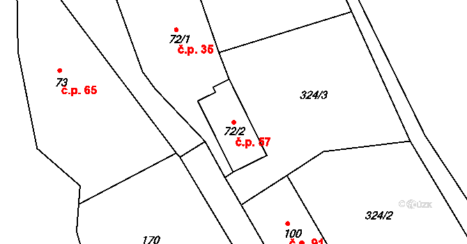 Drachkov 57, Bystřice na parcele st. 72/2 v KÚ Drachkov, Katastrální mapa