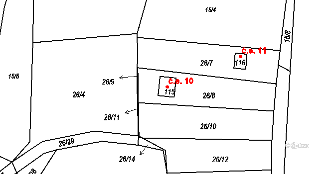 Skrýšov 10, Pelhřimov na parcele st. 115 v KÚ Skrýšov u Pelhřimova, Katastrální mapa