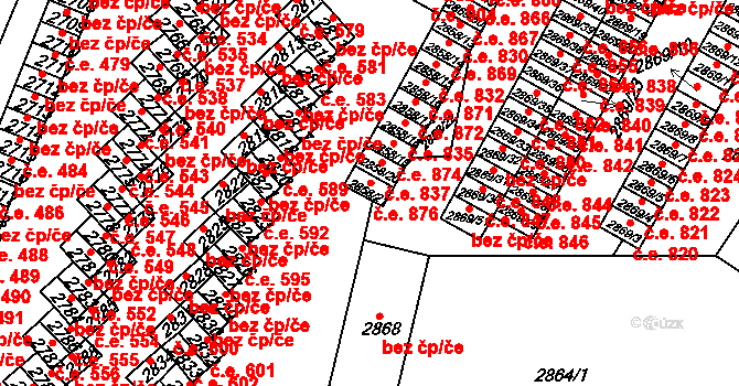 Lovosice 876 na parcele st. 2858/21 v KÚ Lovosice, Katastrální mapa