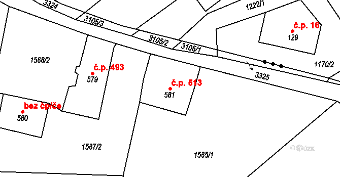 Čertovina 513, Hlinsko na parcele st. 581 v KÚ Hlinsko v Čechách, Katastrální mapa