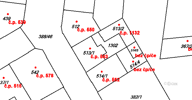 Přívoz 563, Ostrava na parcele st. 513/1 v KÚ Přívoz, Katastrální mapa