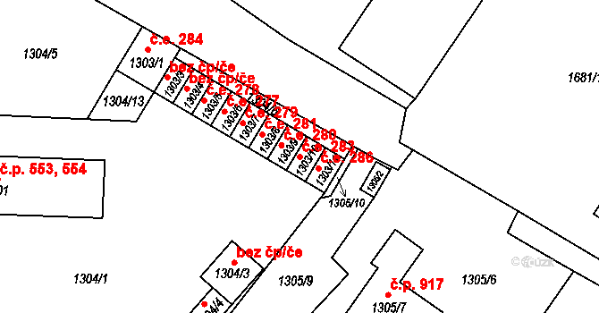 Teplické Předměstí 283, Bílina na parcele st. 1303/10 v KÚ Bílina, Katastrální mapa