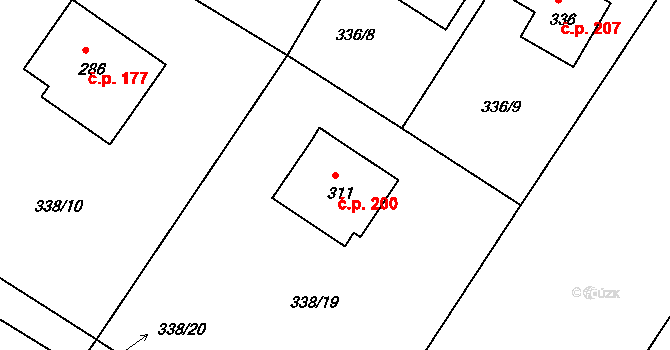 Jiřice 200, Kostelec nad Labem na parcele st. 311 v KÚ Jiřice u Kostelce nad Labem, Katastrální mapa