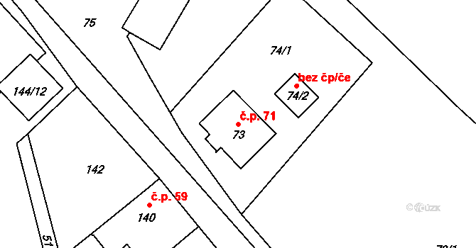 Košíkov 71, Velká Bíteš na parcele st. 73 v KÚ Košíkov, Katastrální mapa