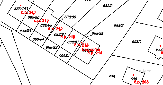Ústí nad Labem 38835231 na parcele st. 688/88 v KÚ Vaňov, Katastrální mapa