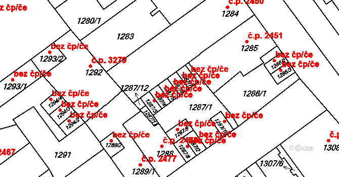 Teplice 39162231 na parcele st. 1287/5 v KÚ Teplice, Katastrální mapa