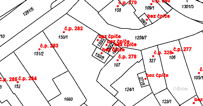 Přeštice 42060231 na parcele st. 150/5 v KÚ Přeštice, Katastrální mapa