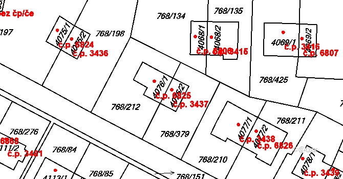 Zlín 3437 na parcele st. 4076/2 v KÚ Zlín, Katastrální mapa