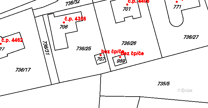 Jablonec nad Nisou 44192231 na parcele st. 707 v KÚ Kokonín, Katastrální mapa
