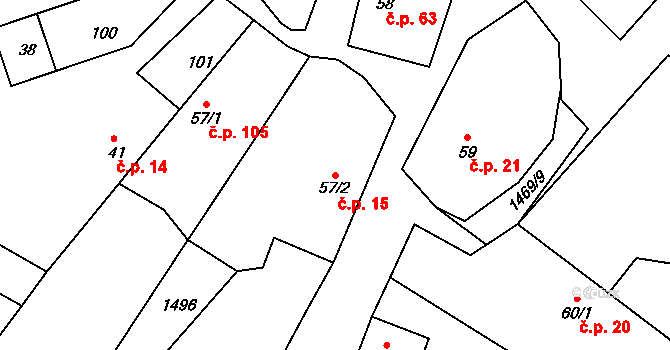 Vršovice 15 na parcele st. 57/2 v KÚ Vršovice u Opavy, Katastrální mapa