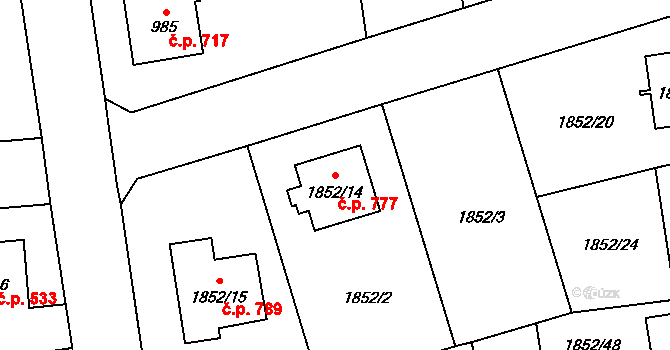 Kylešovice 777, Opava na parcele st. 1852/14 v KÚ Kylešovice, Katastrální mapa