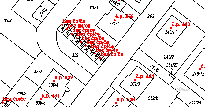 Teplice 45150231 na parcele st. 340/2 v KÚ Sobědruhy, Katastrální mapa