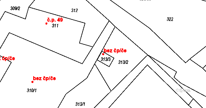 Česká Lípa 45934231 na parcele st. 313/3 v KÚ Dobranov, Katastrální mapa