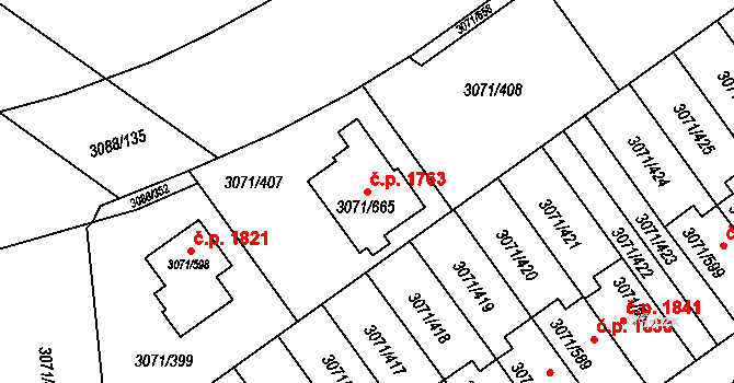 Hlučín 1763 na parcele st. 3071/665 v KÚ Hlučín, Katastrální mapa