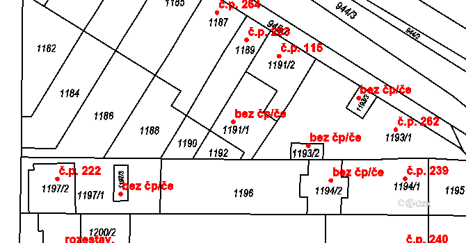 Hrušovany u Brna 46055231 na parcele st. 1191/1 v KÚ Hrušovany u Brna, Katastrální mapa