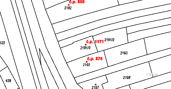 Vlčnov 1171 na parcele st. 2191/3 v KÚ Vlčnov, Katastrální mapa