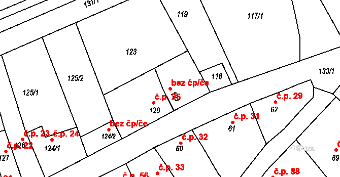 Klobouky u Brna 47065231 na parcele st. 121 v KÚ Bohumilice, Katastrální mapa