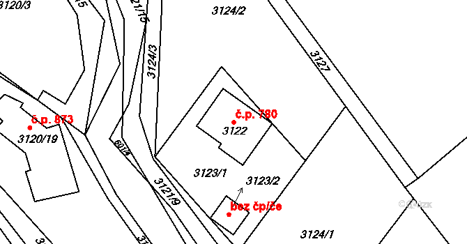 Buchlovice 780 na parcele st. 3122 v KÚ Buchlovice, Katastrální mapa