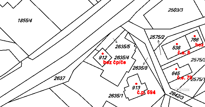Petrovice 48804231 na parcele st. 912 v KÚ Petrovice u Chabařovic, Katastrální mapa