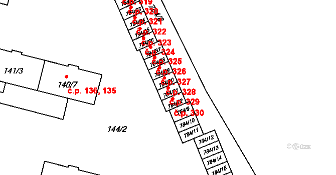 Provodín 329 na parcele st. 784/71 v KÚ Provodín, Katastrální mapa