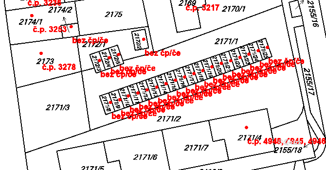 Chomutov 2012 na parcele st. 2171/14 v KÚ Chomutov II, Katastrální mapa