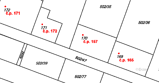 Orel 157 na parcele st. 170 v KÚ Orel, Katastrální mapa