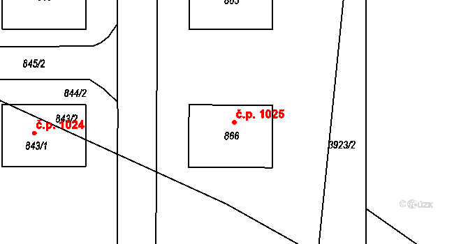 Stonava 1025 na parcele st. 866 v KÚ Stonava, Katastrální mapa