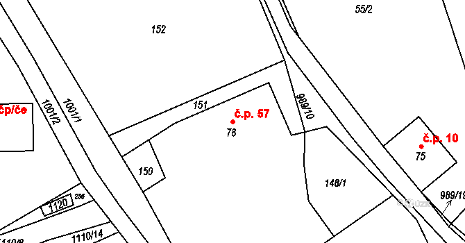 Hostice 57, Ruda nad Moravou na parcele st. 78 v KÚ Hostice, Katastrální mapa