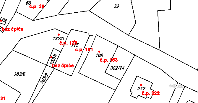 Cvrčovice 163 na parcele st. 168 v KÚ Cvrčovice, Katastrální mapa