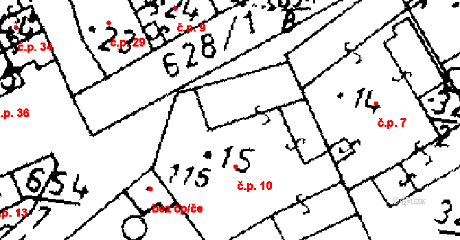 Jemníky 10 na parcele st. 15 v KÚ Jemníky, Katastrální mapa