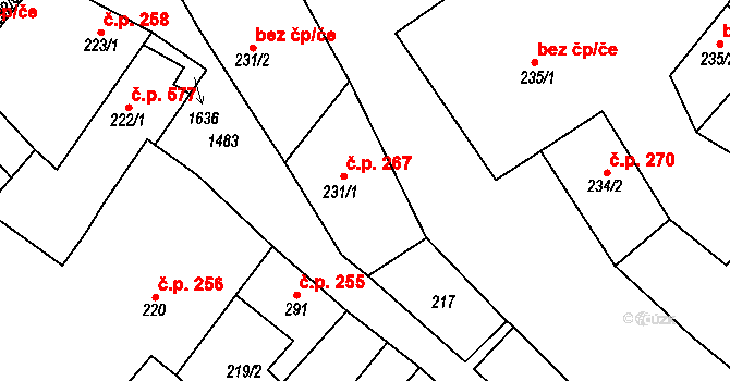 Kostelec nad Labem 267 na parcele st. 231/1 v KÚ Kostelec nad Labem, Katastrální mapa