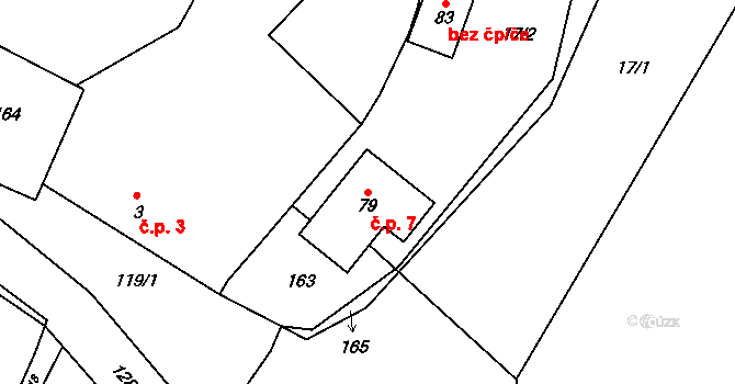 Netřeba 7, Úžice na parcele st. 79 v KÚ Netřeba, Katastrální mapa