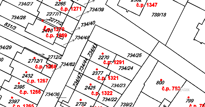 Neratovice 1291 na parcele st. 2270 v KÚ Neratovice, Katastrální mapa