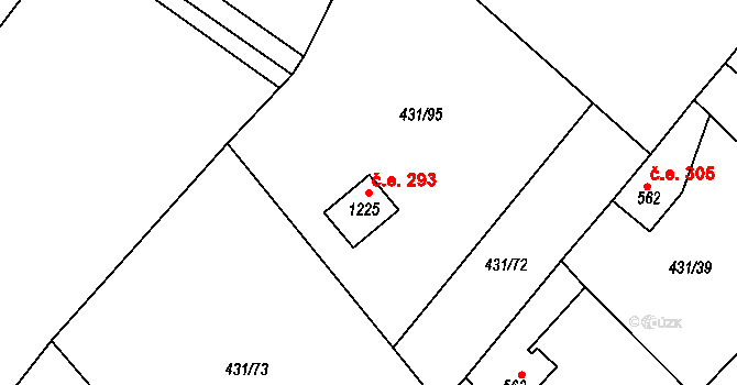Kabáty 293, Jílové u Prahy na parcele st. 1225 v KÚ Jílové u Prahy, Katastrální mapa