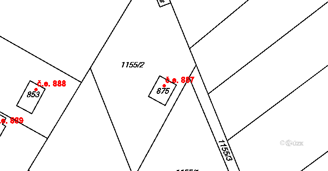 Jílové u Prahy 887 na parcele st. 875 v KÚ Jílové u Prahy, Katastrální mapa